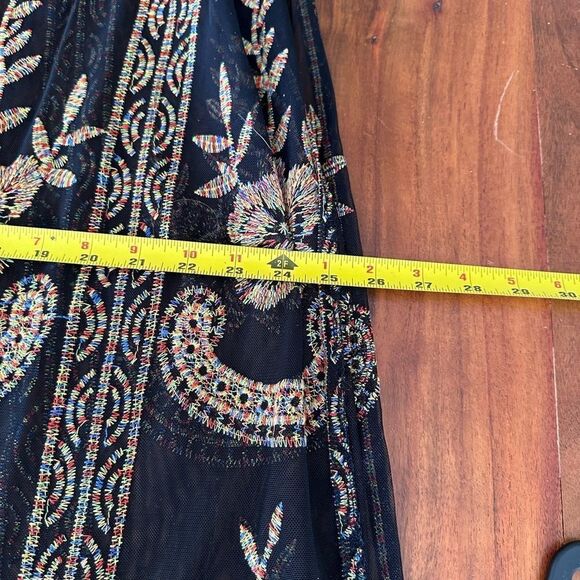 🌸 Honey Punch Black Mesh Maxi Dress w/ Copper Floral Embroidery – Size S - Picture 16 of 16